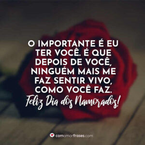 O importante é eu ter você. É que depois de você, ninguém mais me faz sentir vivo, como você faz. Feliz Dia dos Namorados!