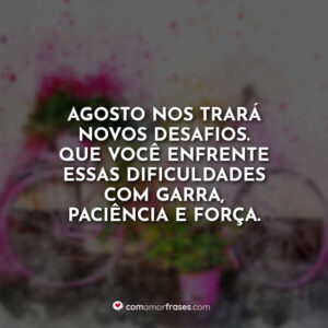Agosto nos trará novos desafios. Que você enfrente essas dificuldades com garra, paciência e força.
