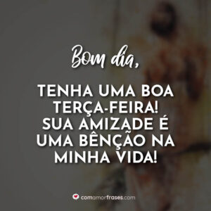 Bom dia, tenha uma boa terça-feira! Sua amizade é uma bênção na minha vida!