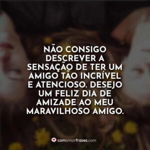 Não consigo descrever a sensação de ter um amigo tão incrível e atencioso. Desejo um feliz dia de amizade ao meu maravilhoso amigo.