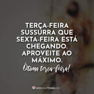 Terça-feira sussurra que sexta-feira está chegando. Aproveite ao máximo. Ótima terça-feira!