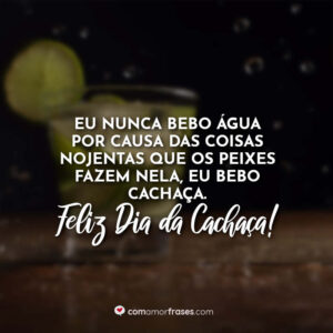 Eu nunca bebo água por causa das coisas nojentas que os peixes fazem nela, eu bebo cachaça. Feliz Dia da Cachaça!