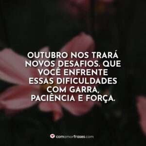 Outubro nos trará novos desafios. Que você enfrente essas dificuldades com garra, paciência e força.