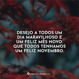 Desejo a todos um dia maravilhoso e um feliz mês novo. Que todos tenhamos um feliz novembro.