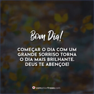 Bom Dia! Começar o dia com um grande sorriso torna o dia mais brilhante. Deus te abençoe!