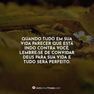 Quando tudo em sua vida parecer que está indo contra você, lembre-se de convidar Deus para sua vida e tudo será perfeito.