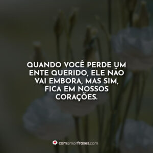 Quando você perde um ente querido, ele não vai embora, mas sim, fica em nossos corações.