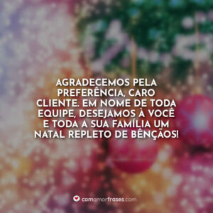 Agradecemos pela preferência, caro cliente. Em nome de toda equipe, desejamos à você e toda a sua família um Natal repleto de bênçãos!