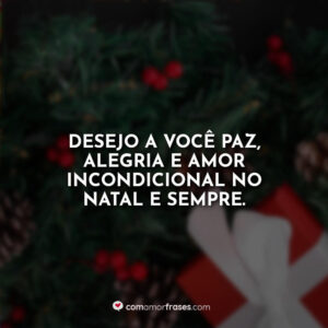 Desejo a você paz, alegria e amor incondicional no Natal e sempre.