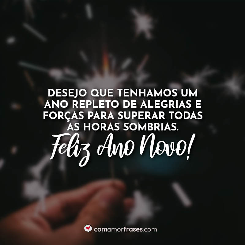 Frase: Desejo que tenhamos um ano repleto de alegrias e forças para superar todas as horas sombrias. Feliz Ano Novo!