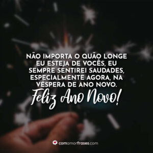 Não importa o quão longe eu esteja de vocês, eu sempre sentirei saudades, especialmente agora, na véspera de Ano Novo. Feliz Ano Novo!