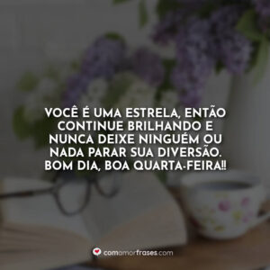 Você é uma estrela, então continue brilhando e nunca deixe ninguém ou nada parar sua diversão. Bom Dia, boa quarta-feira!
