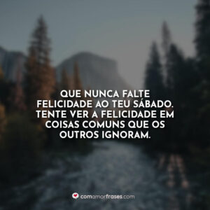 Que nunca falte felicidade ao teu sábado. Tente ver a felicidade em coisas comuns que os outros ignoram.