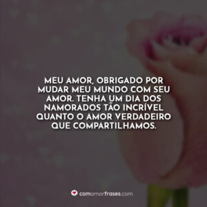 Meu amor, obrigado por mudar meu mundo com seu amor. Tenha um Dia dos Namorados tão incrível quanto o amor verdadeiro que compartilhamos!