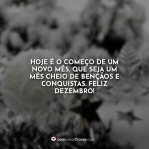 Hoje é o começo de um novo mês, que seja um mês cheio de bençãos e conquistas. Feliz dezembro!