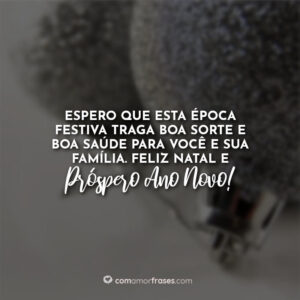 Espero que esta época festiva traga boa sorte e boa saúde para você e sua família. Feliz Natal e Próspero Ano Novo!