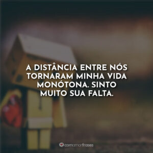 A distância entre nós tornaram minha vida monótona. Sinto muito sua falta.