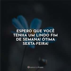 Espero que você tenha um lindo fim de semana. Ótima sexta-feira!