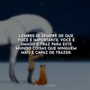 Lembre-se sempre de que você é importante. Você é amado e traz para este mundo coisas que ninguém mais é capaz de trazer.