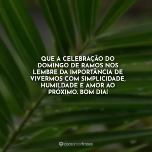 Que a celebração do Domingo de Ramos nos lembre da importância de vivermos com simplicidade, humildade e amor ao próximo. Bom dia!