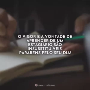 O vigor e a vontade de aprender de um estagiário são insubstituíveis. Parabéns pelo seu dia!