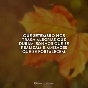 Que setembro nos traga alegrias que duram, sonhos que se realizam e amizades que se fortalecem.