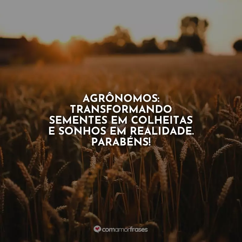 Frases Dia do Agrônomo: Agrônomos: transformando sementes em colheitas e sonhos em realidade. Parabéns!