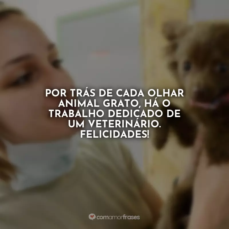 Frases do Dia do Veterinário: Por trás de cada olhar animal grato, há o trabalho dedicado de um veterinário. Felicidades!