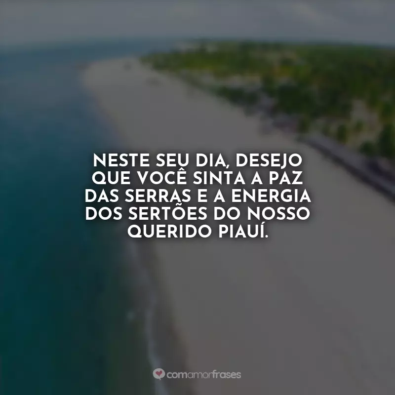 Frases Aniversário de Piauí: Neste seu dia, desejo que você sinta a paz das serras e a energia dos sertões do nosso querido Piauí.