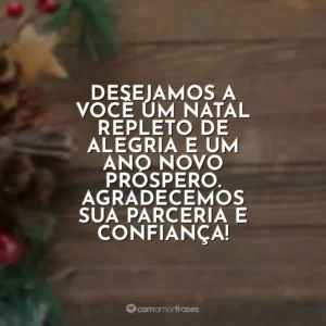 Desejamos a você um Natal repleto de alegria e um Ano Novo de sucesso. Agradecemos por nos escolher!