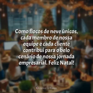 Como flocos de neve únicos, cada membro de nossa equipe e cada cliente contribui para o belo cenário de nossa jornada empresarial. Feliz Natal!