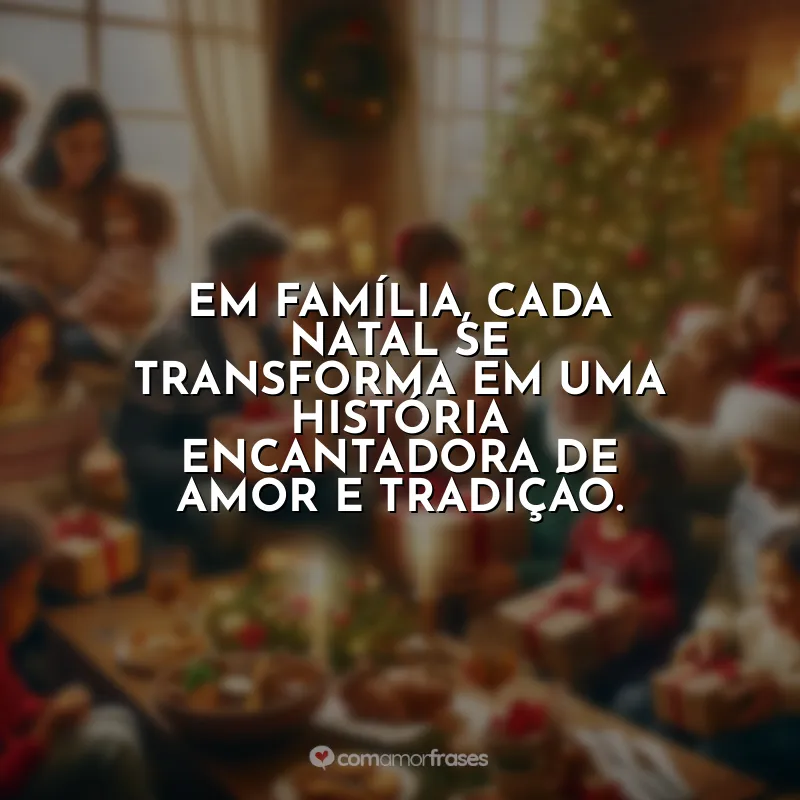 Frases de Natal para Família: Em família, cada Natal se transforma em uma história encantadora de amor e tradição.