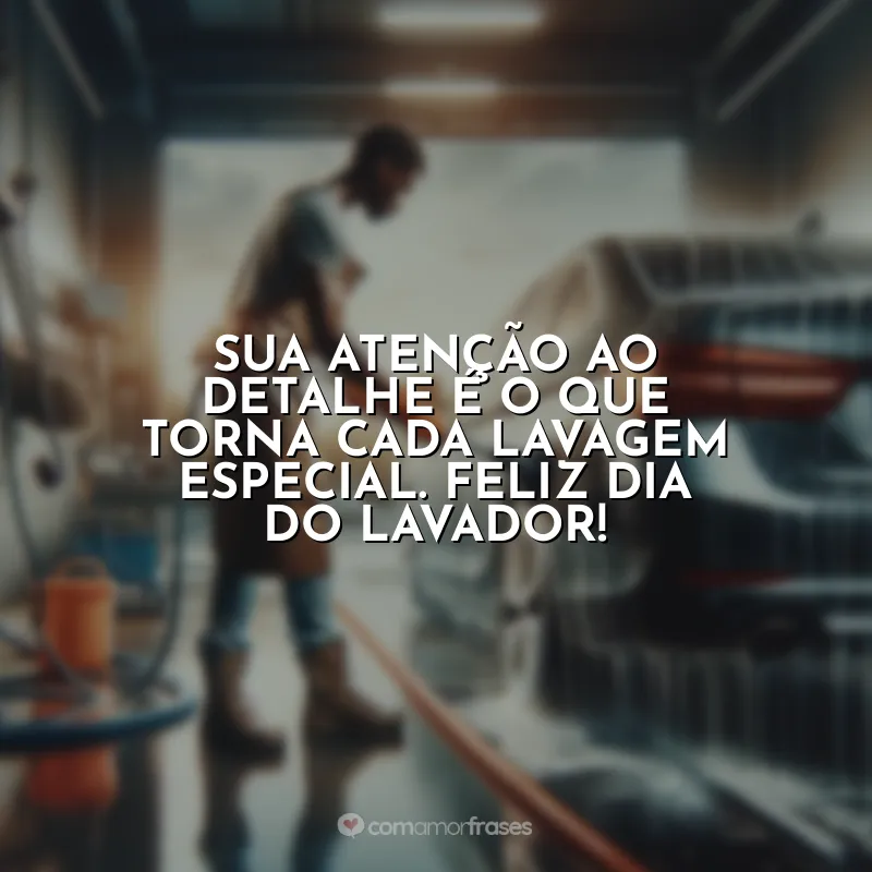 Frases do Dia do Lavador de Carros: Sua atenção ao detalhe é o que torna cada lavagem especial. Feliz Dia do Lavador!