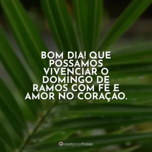 Bom dia! Que possamos vivenciar o Domingo de Ramos com fé e amor no coração. Domingo de Ramos