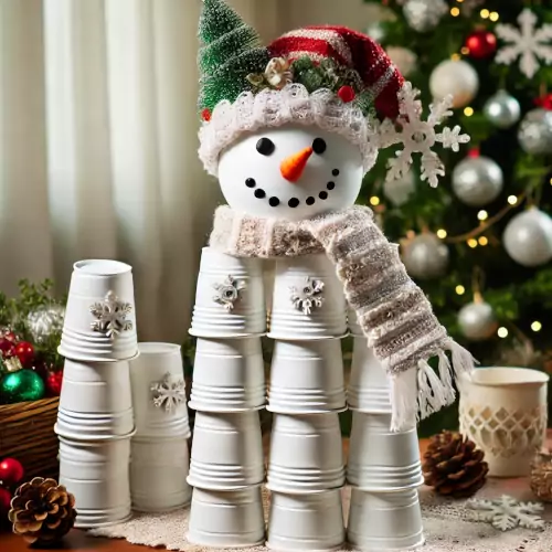 enfeites de natal reciclagem copos boneco neve